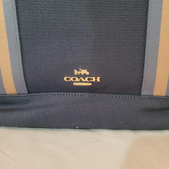 NWOT Coach Ellis Weekender Midnight Blue/Tan Canvas Leather - Picture 4 of 14